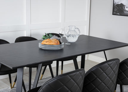 Venture Home Marina & Velvet Rektangulära Matbord 180 x 90 Svart + Matstolar 2-pack Svart