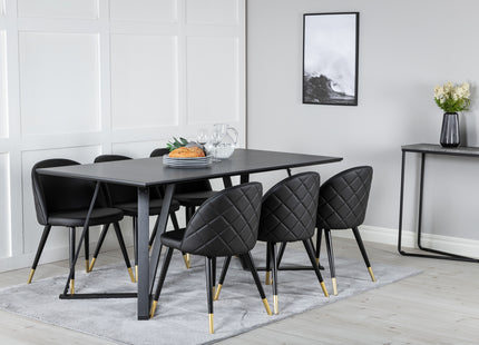 Venture Home Marina & Velvet Rektangulära Matbord 180 x 90 Svart + Matstolar 2-pack Svart