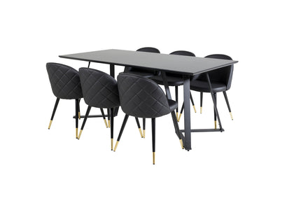 Venture Home Marina & Velvet Rektangulära Matbord 180 x 90 Svart + Matstolar 2-pack Svart