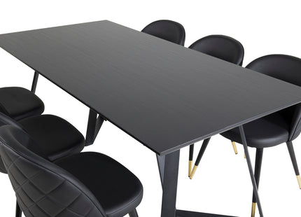 Venture Home Marina & Velvet Rektangulära Matbord 180 x 90 Svart + Matstolar 2-pack Svart