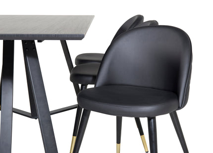 Venture Home Marina & Velvet Rektangulära Matbord 180 x 90 Svart + Matstolar 2-pack Svart