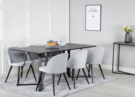 Venture Home Marina & Velvet Rektangulära Matbord 180 x 90 Svart + Matstolar 2-pack Ljusgrå