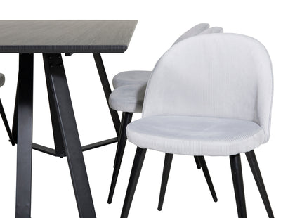 Venture Home Marina & Velvet Rektangulära Matbord 180 x 90 Svart + Matstolar 2-pack Ljusgrå