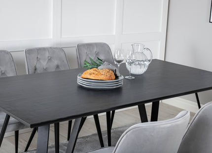 Venture Home Marina & Velvet Deluxe Rektangulära Matbord 180 x 90 Svart + Matstolar 2-pack Ljusgrå