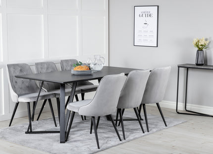 Venture Home Marina & Velvet Deluxe Rektangulära Matbord 180 x 90 Svart + Matstolar 2-pack Ljusgrå