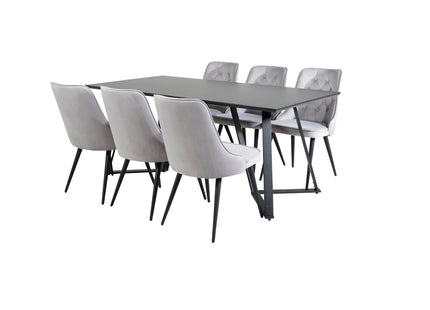 Venture Home Marina & Velvet Deluxe Rektangulära Matbord 180 x 90 Svart + Matstolar 2-pack Ljusgrå