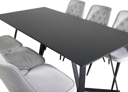 Venture Home Marina & Velvet Deluxe Rektangulära Matbord 180 x 90 Svart + Matstolar 2-pack Ljusgrå