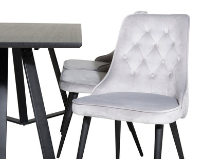 Venture Home Marina & Velvet Deluxe Rektangulära Matbord 180 x 90 Svart + Matstolar 2-pack Ljusgrå