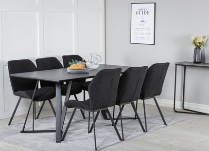 Venture Home Gemma & Marina Matstolar 2-pack Svart + Rektangulära Matbord 180 x 90 Svart