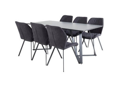Venture Home Gemma & Marina Matstolar 2-pack Svart + Rektangulära Matbord 180 x 90 Svart