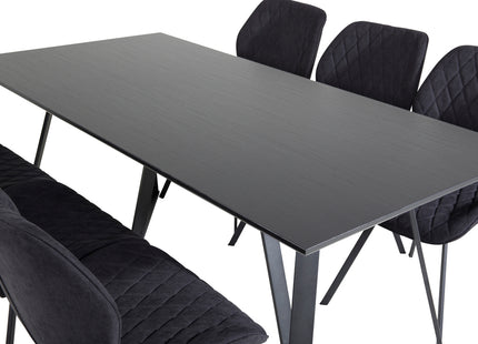 Venture Home Gemma & Marina Matstolar 2-pack Svart + Rektangulära Matbord 180 x 90 Svart