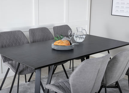 Venture Home Gemma & Marina Matstolar 2-pack Grå + Rektangulära Matbord 180 x 90 Svart