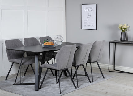 Venture Home Gemma & Marina Matstolar 2-pack Grå + Rektangulära Matbord 180 x 90 Svart