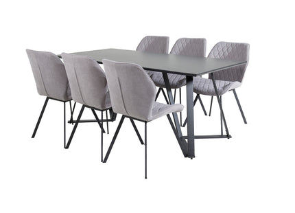 Venture Home Gemma & Marina Matstolar 2-pack Grå + Rektangulära Matbord 180 x 90 Svart