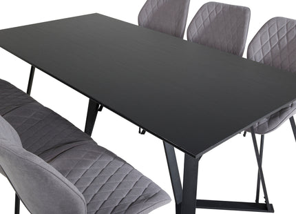 Venture Home Gemma & Marina Matstolar 2-pack Grå + Rektangulära Matbord 180 x 90 Svart