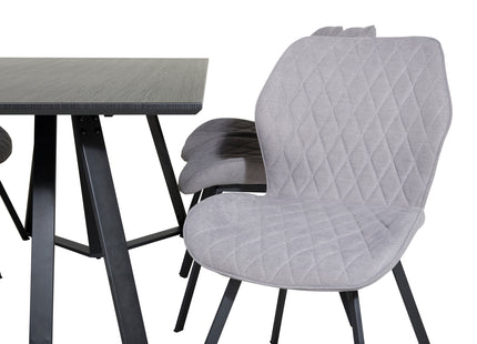 Venture Home Gemma & Marina Matstolar 2-pack Grå + Rektangulära Matbord 180 x 90 Svart
