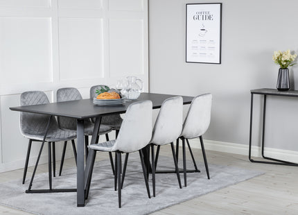 Venture Home Polar & Marina Matstolar 2-pack Grå + Rektangulära Matbord 180 x 90 Svart
