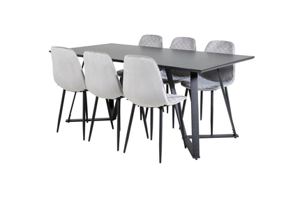 Venture Home Polar & Marina Matstolar 2-pack Grå + Rektangulära Matbord 180 x 90 Svart