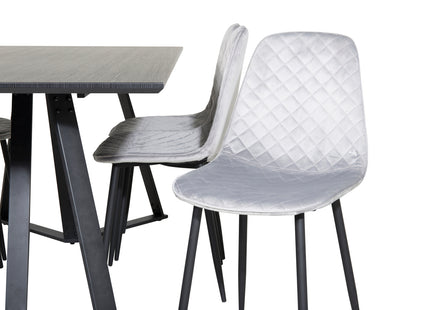 Venture Home Polar & Marina Matstolar 2-pack Grå + Rektangulära Matbord 180 x 90 Svart