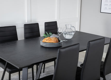 Venture Home Slim & Marina Matstolar 2-pack Svart + Rektangulära Matbord 180 x 90 Svart