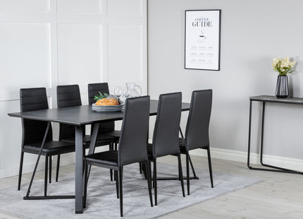 Venture Home Slim & Marina Matstolar 2-pack Svart + Rektangulära Matbord 180 x 90 Svart