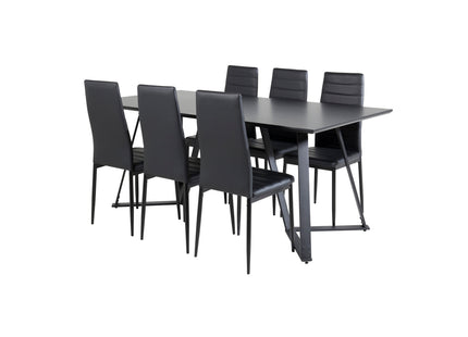 Venture Home Slim & Marina Matstolar 2-pack Svart + Rektangulära Matbord 180 x 90 Svart
