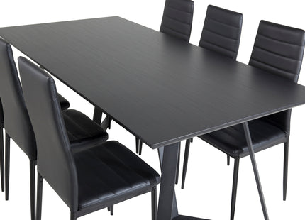 Venture Home Slim & Marina Matstolar 2-pack Svart + Rektangulära Matbord 180 x 90 Svart