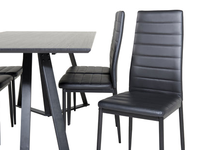 Venture Home Slim & Marina Matstolar 2-pack Svart + Rektangulära Matbord 180 x 90 Svart
