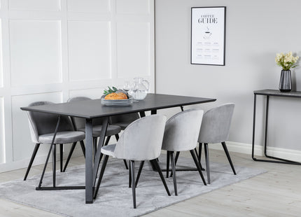 Venture Home Velvet & Marina Matstolar 2-pack Grå + Rektangulära Matbord 180 x 90 Svart