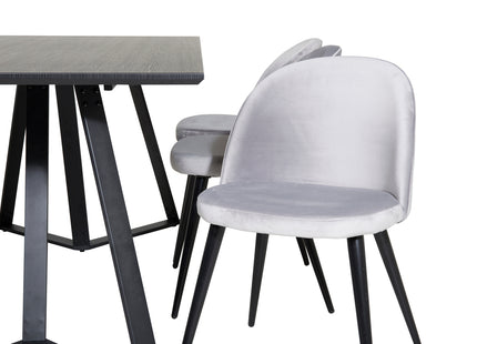 Venture Home Velvet & Marina Matstolar 2-pack Grå + Rektangulära Matbord 180 x 90 Svart