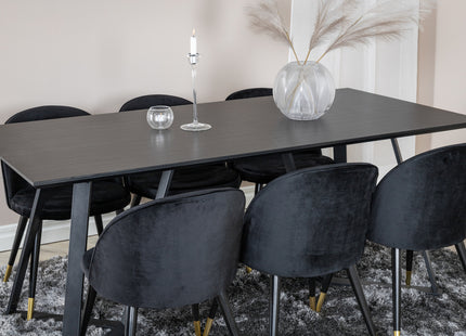 Venture Home Marina & Velvet Rektangulära Matbord 180 x 90 Svart + Matstolar 2-pack Svart