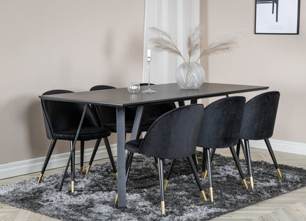 Venture Home Marina & Velvet Rektangulära Matbord 180 x 90 Svart + Matstolar 2-pack Svart
