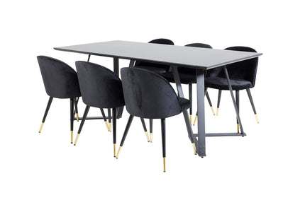 Venture Home Marina & Velvet Rektangulära Matbord 180 x 90 Svart + Matstolar 2-pack Svart