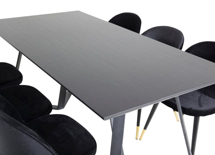 Venture Home Marina & Velvet Rektangulära Matbord 180 x 90 Svart + Matstolar 2-pack Svart