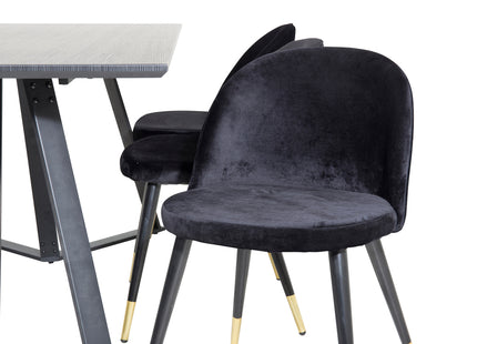 Venture Home Marina & Velvet Rektangulära Matbord 180 x 90 Svart + Matstolar 2-pack Svart
