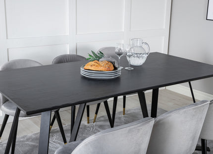 Venture Home Marina & Velvet Rektangulära Matbord 180 x 90 Svart + Matstolar 2-pack Grå