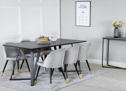 Venture Home Marina & Velvet Rektangulära Matbord 180 x 90 Svart + Matstolar 2-pack Grå