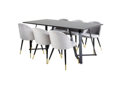 Venture Home Marina & Velvet Rektangulära Matbord 180 x 90 Svart + Matstolar 2-pack Grå