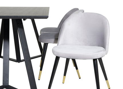 Venture Home Marina & Velvet Rektangulära Matbord 180 x 90 Svart + Matstolar 2-pack Grå