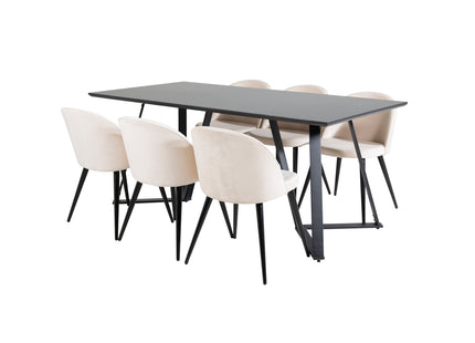 Venture Home Velvet & Marina Matstolar 2-pack Beige + Rektangulära Matbord 180 x 90 Svart