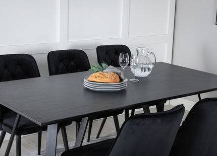 Venture Home Marina & Velvet Deluxe Rektangulära Matbord 180 x 90 Svart + Matstolar 2-pack Svart