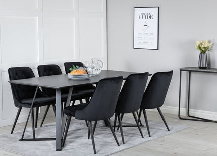 Venture Home Marina & Velvet Deluxe Rektangulära Matbord 180 x 90 Svart + Matstolar 2-pack Svart