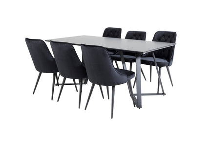 Venture Home Marina & Velvet Deluxe Rektangulära Matbord 180 x 90 Svart + Matstolar 2-pack Svart