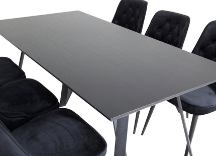 Venture Home Marina & Velvet Deluxe Rektangulära Matbord 180 x 90 Svart + Matstolar 2-pack Svart