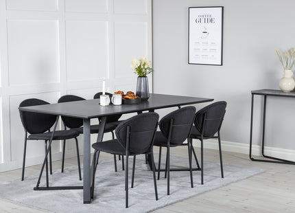 Venture Home Vault & Marina Matstolar 2-pack Svart + Rektangulära Matbord 180 x 90 Svart