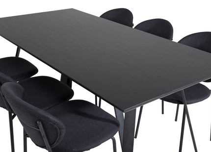 Venture Home Vault & Marina Matstolar 2-pack Svart + Rektangulära Matbord 180 x 90 Svart