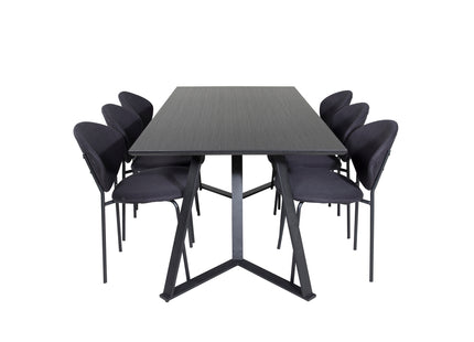 Venture Home Vault & Marina Matstolar 2-pack Svart + Rektangulära Matbord 180 x 90 Svart