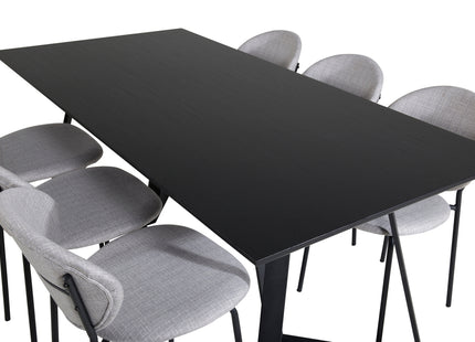 Venture Home Vault & Marina Matstolar 2-pack Grå + Rektangulära Matbord 180 x 90 Svart