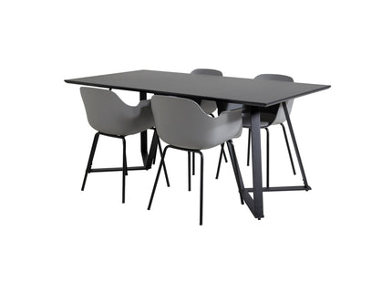 Venture Home Comfort & Marina Matstolar 2-pack Grå + Rektangulära Matbord 180 x 90 Svart