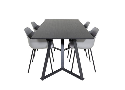 Venture Home Comfort & Marina Matstolar 2-pack Grå + Rektangulära Matbord 180 x 90 Svart